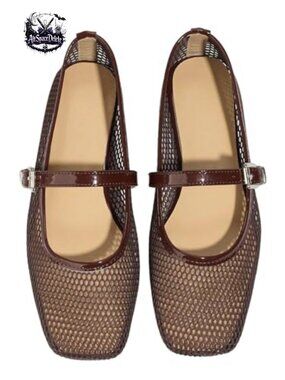 Women's Leopard Mesh Ballet Flats Square Toe Buckle Mary Jane Shoes
